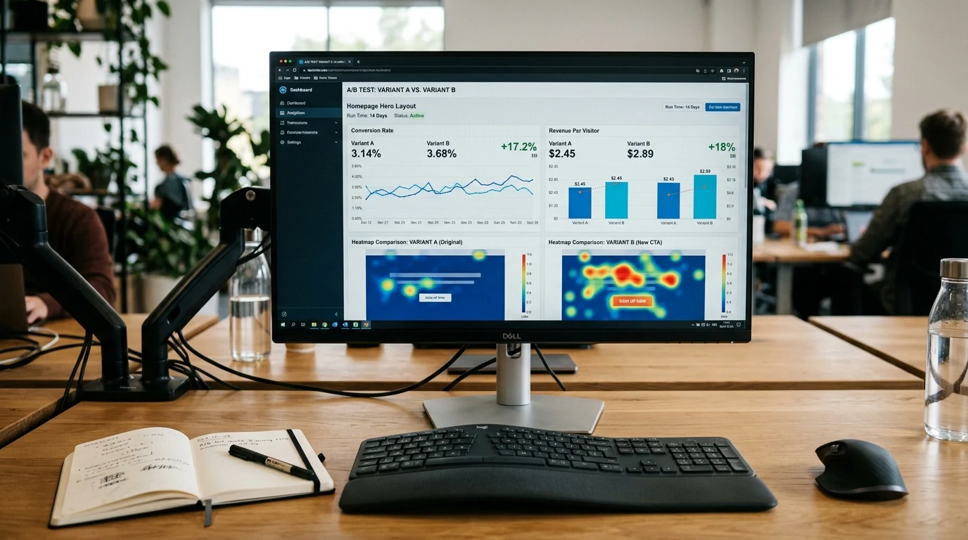 A/B-Split-Test Dashboard und Heatmap Analyse am Entwickler-Bildschirm